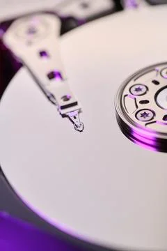 Closeup of an open computer hard drive. Foto stock