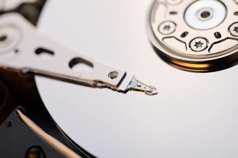 Closeup of an open computer hard drive. Stock Photos
