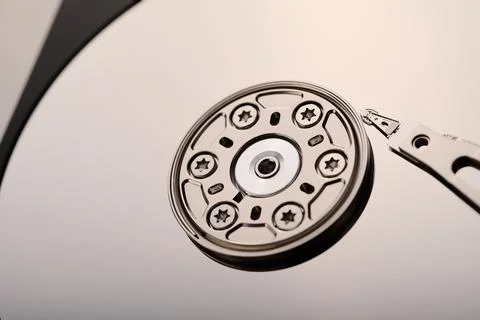 Closeup of an open computer hard drive. Stock Photos
