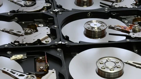 Closeup on open hard disk drives. Stock Footage 94966666