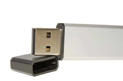 Closeup open usb flash drive with the cover cap Stock Photos