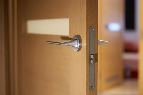 Closeup of opened interior door 스톡 사진