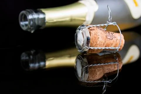 Closeup opened wine bottle and cork Stock Photos