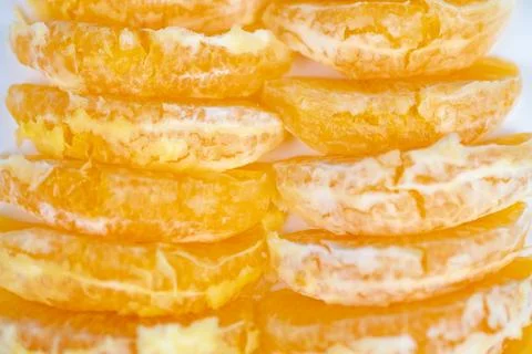 Closeup of orange segment texture. Detailed visual of orange membrane fiber.. Fotos de archivo