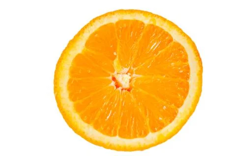 Closeup of orange sliced in half Stock Photos