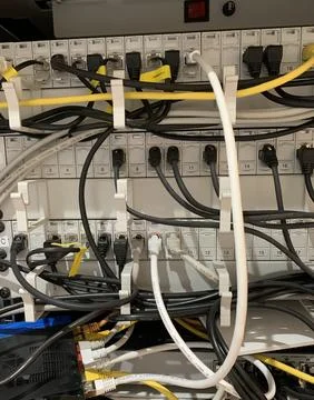 CloseUp of Organized Network Rack with Cables Stock Photos