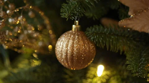 Closeup of ornament on Christmas Tree Stock Footage