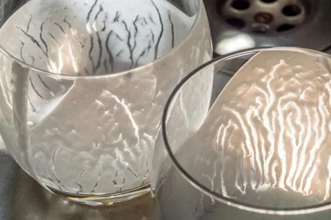 Closeup overhead view of empty fresh kefir probiotik drink in kitchen sink ready Foto stock