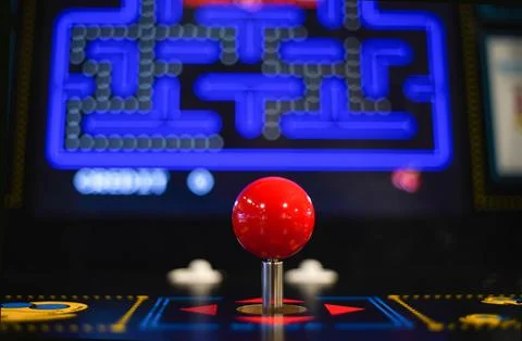 Closeup of a Pac Man joystick for an arcade video game Stock Photos