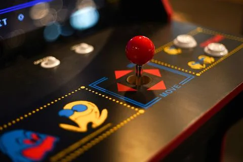 Closeup of a Pac Man joystick for an arcade video game Stock Photos