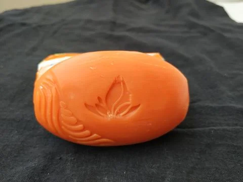 Closeup Pack Closed and Opened Santoor Sandal and Turmeric Soap isolated on.. Fotos Stock