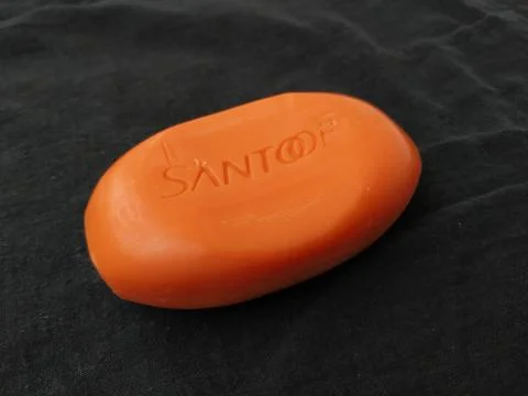 Closeup Pack Closed and Opened Santoor Sandal and Turmeric Soap isolated on.. Stock Photos