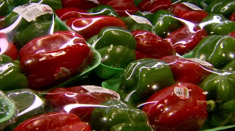 Closeup of Packaged Peppers in Grocery Store Video stock 42010862