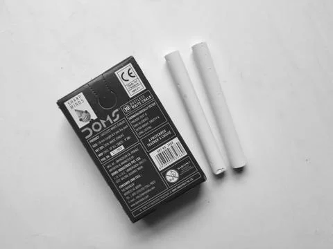 Closeup of Packed DOMS White Dustless Chalk Pack isolated on white background Fotos de archivo