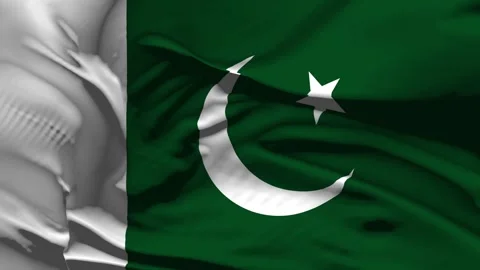 Closeup Pakistan Flag Wave Loop waving in wind  Realistic Pakistan Flag back Stock Footage 319813421