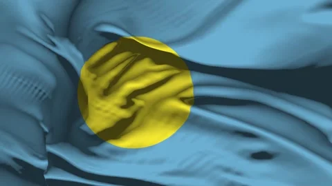 Closeup Palau Flag Wave Loop waving in wind Realistic Palau Flag background Stock Footage 335612021