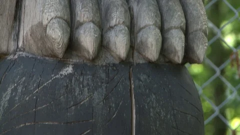 Closeup pan of indigenous totem pole Stock Footage 75249646