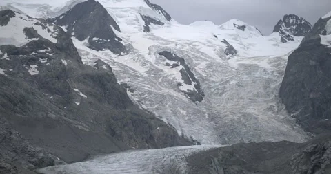 Closeup panoramic view of Pizzo Bernina and Morteratsch Glacier Video stock 256153410