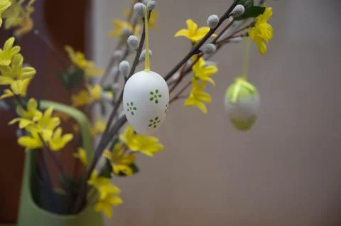Closeup of panted eggs for easter. greetings card banner Stock Photos