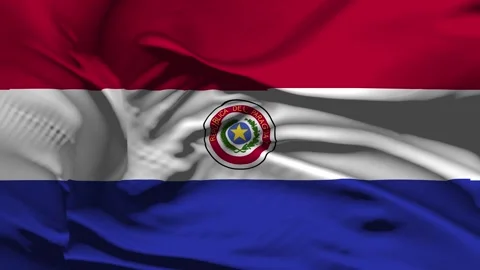 Closeup Paraguay  Flag Wave Loop waving in wind Realistic Paraguay  Flag bac Stock Footage 336357531