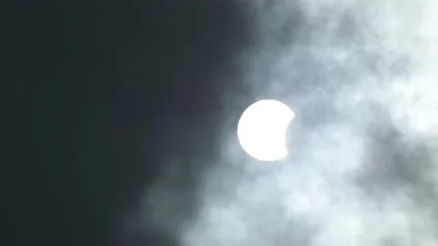 Closeup Of A Partial Lunar Eclipse, Illuminated Moon Passes Into Earths Shadow Stock Footage 152256181