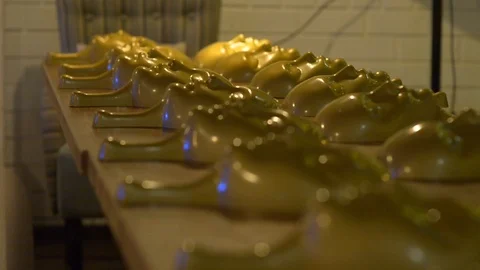 Closeup of party props waiting at the table for the guests. Dress party concept Stock Footage 112494245