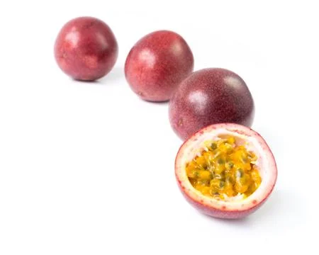 Closeup passion fruit on white background, fruit for healthy concept Stock Photos