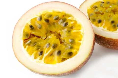 Closeup passionfruit on white background Stock Photos
