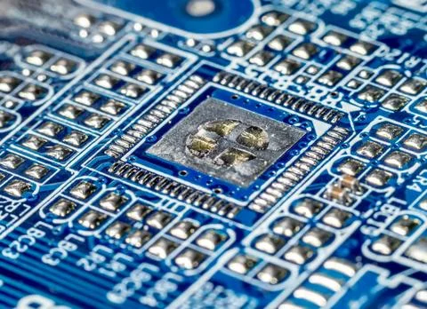 Closeup of PCB electronic components Closeup of electronic elements embedd... 스톡 사진