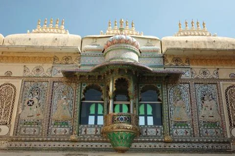 Closeup of peacock square (mor chok) in udaipur city palace, India Stock Photos