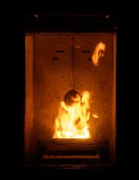 Closeup of a pellets stove's flame Stock Photos