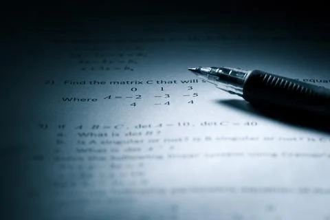 Closeup of a pen on a math test paper Stock Photos