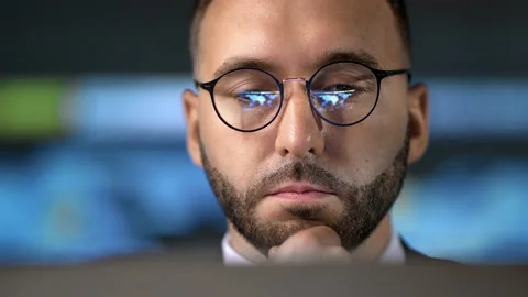 Closeup pensive business man thinking project brainstorming at futuristic map Stock Footage 165867410