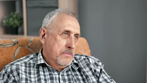 Closeup pensive elderly man suffering loneliness hopeless aging dementia disease Stockbeeldmateriaal 157885176
