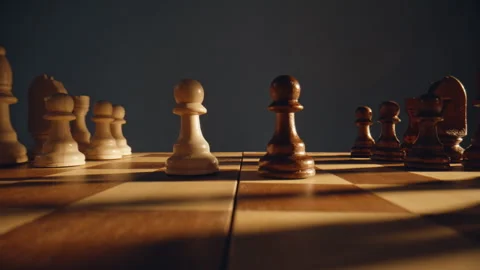 Closeup people competing chess on checkered board indoors. Strategic game hobby Stock Footage 332336679