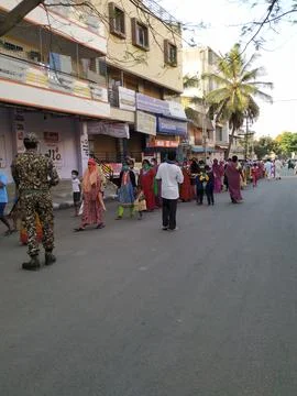Closeup of People Crowd or Queue in front of the Mobile Indira Canteen to c.. Stock Photos