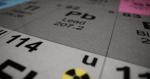 Closeup of periodic table of elements with emphasis on lead Stock-Footage 273474157