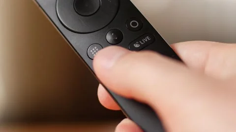 Closeup person press a Netflix  button on the mibox TV remote control Stock-Footage 150213899