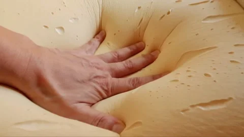 Closeup of a person testing a memory foam pillow and pushing it down shot in HD Stock Footage