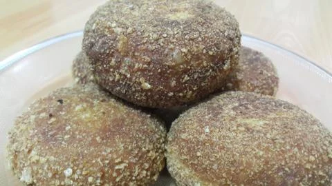 Closeup perspective view of fried pizza bombs or balls are altered form of pi Stock Photos