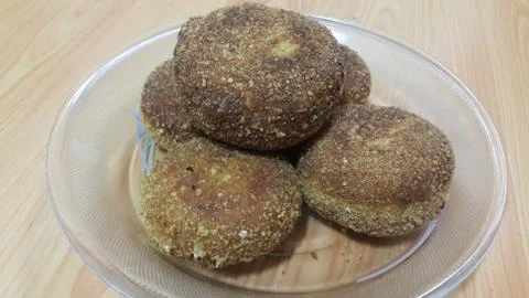 Closeup perspective view of fried pizza bombs or balls are altered form of pi Stock Photos