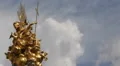 Closeup Pestsaule Plague Column Graben Vienna Golden Sculpture Gold Statues Day HD Footage
