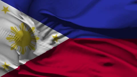 Closeup Philippines  Flag Wave Loop waving in wind Realistic Philippines Fla Stock Footage 336357533