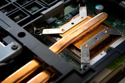 Closeup photo of the processor (cpu) of the laptop Stock Photos