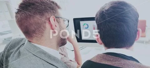 Closeup photo young business managers working with new startup p Stock Photos