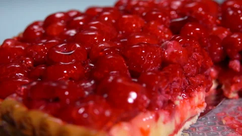 Closeup of a piece of Fresh raspberry pie taken from plate Stock Footage 127278701