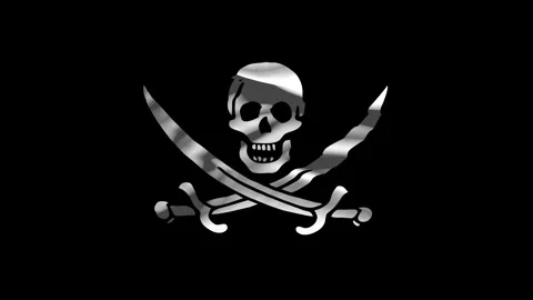Closeup Pirate Flag  Flag Wave Loop waving in wind Realistic Pirate Flag Stock Footage 336650910