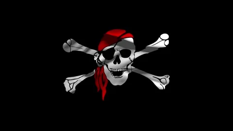 Closeup Pirate Flag  Flag Wave Loop waving in wind background Realistic Pira Stock Footage 336650913