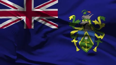 Closeup Pitcairn Islands Flag Wave Loop waving in wind Realistic Pitcairn Is Stock Footage 336650896