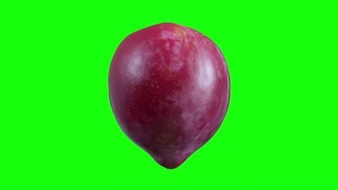 Closeup Plum Fruit rotation turning on green screen background. 3D animation. Stock Footage 281980666